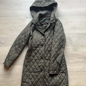 Ralph Lauren Women's Green Hooded Quilted Faux-suede-trim Coat